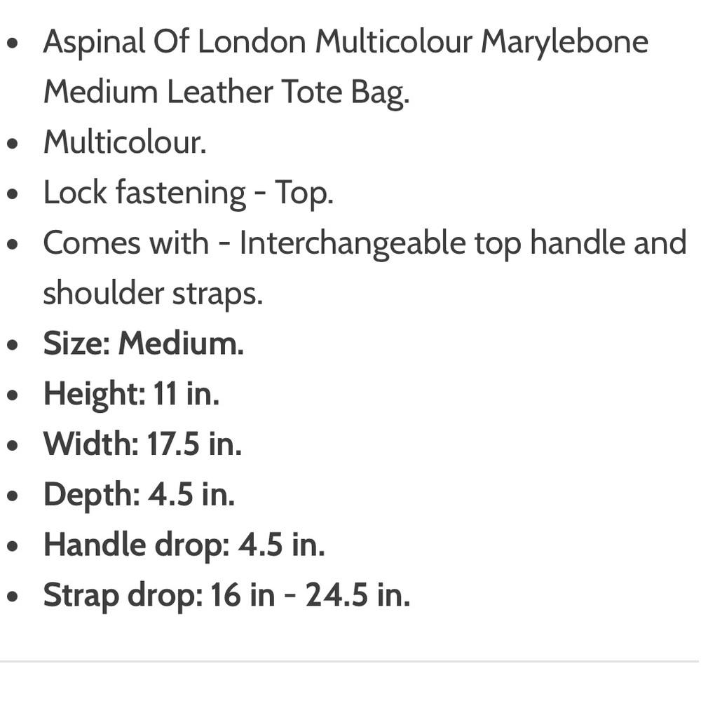 NWOT Aspinal of London Marylebone medium tote bag with optional strap - Picture 7 of 8